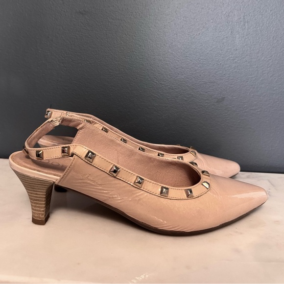 Dorking Studded Nude Sling-Back Kitten Heels - Picture 3 of 7